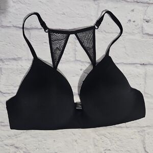 Victoria's Secret T Shirt Lightly Lined Black Mesh T-Back Wireless Bra